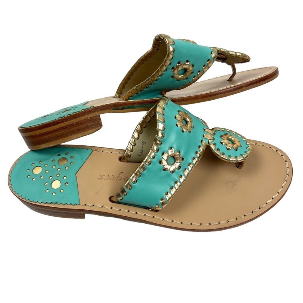 Jack Rogers Nantucket Gold Sandals 6 Caribbean Blue - Picture 9 of 9